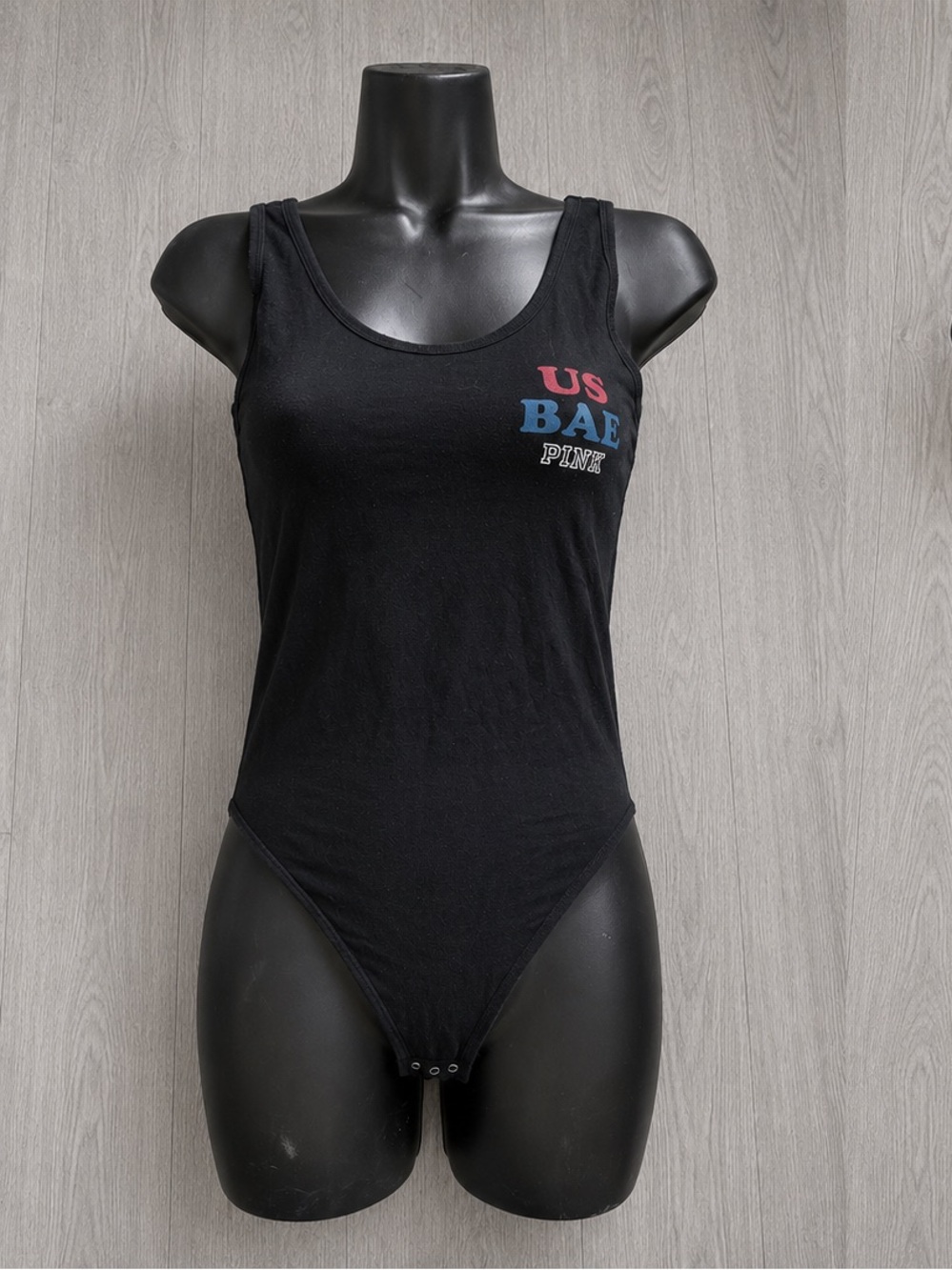 PINK Victoria's Secret Black 'US BAE' Scoop Neck Bodysuit